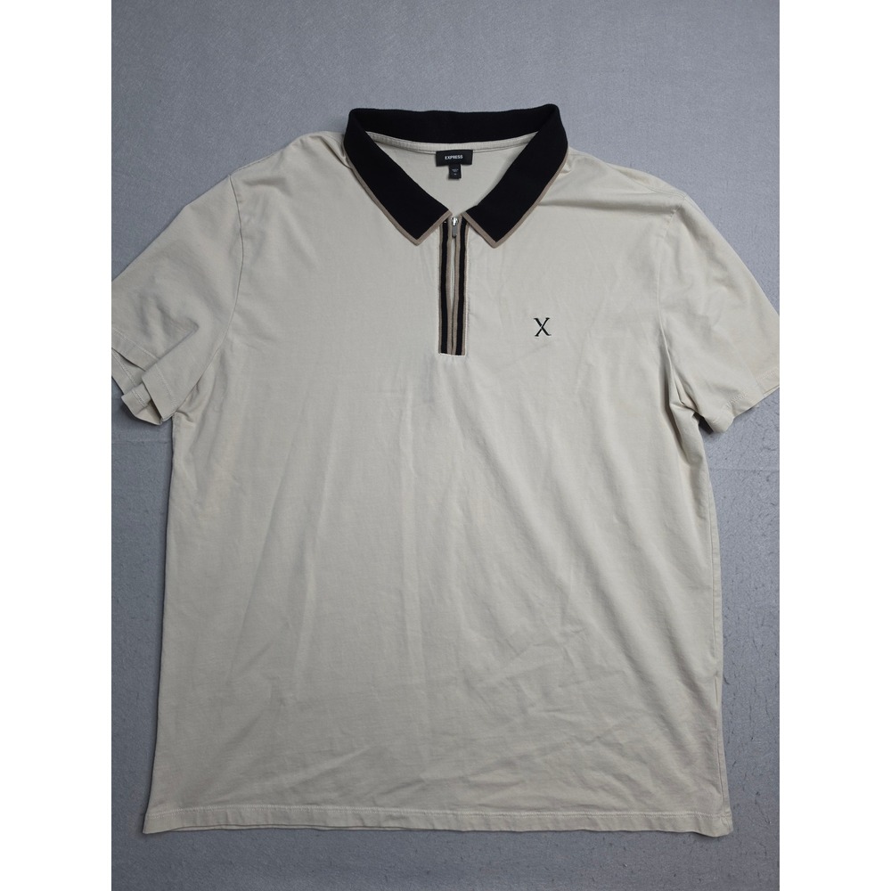 Express Polo Shirt Men's XL Beige Stretch Cotton Quarter Zip Golf Performance